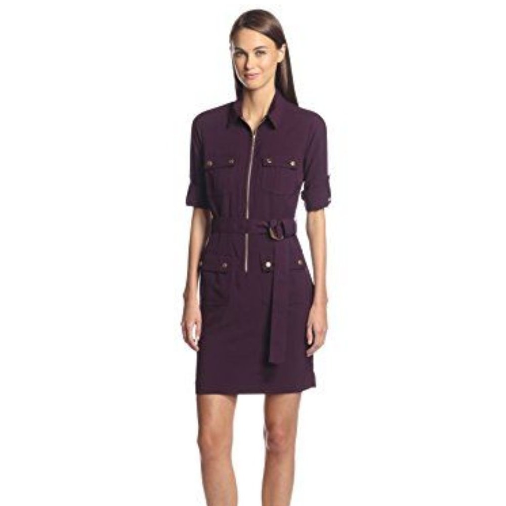 Sharagano Elbow Sleeve Shirt Dress with Belt